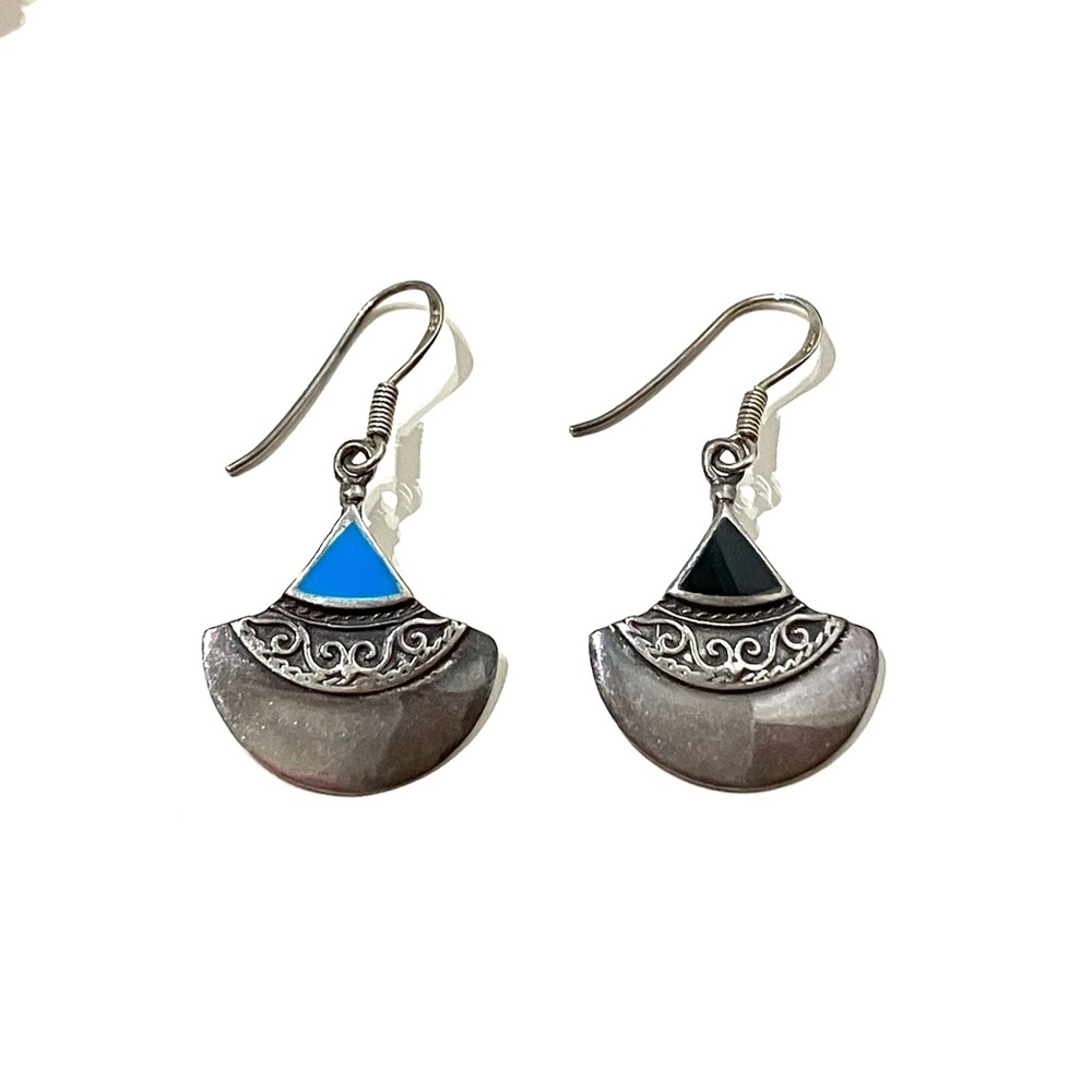 Sterling Silver Mexican Onyx Inlay Earrings